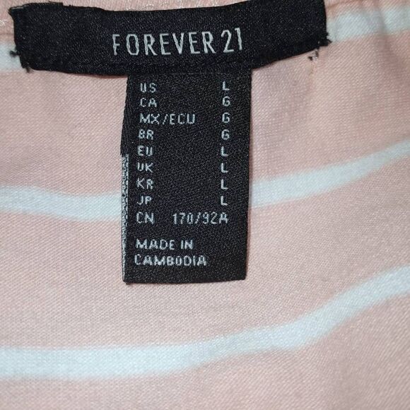 FOREVER 21 PINK & WHITE STRIPE CROP TOP SZ.L NWT - Picture 4 of 6